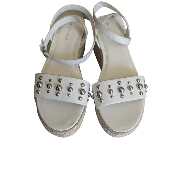 Mark Fisher White studded Joyce Espadrille platform sandals sz 9.5 M - Picture 5 of 12